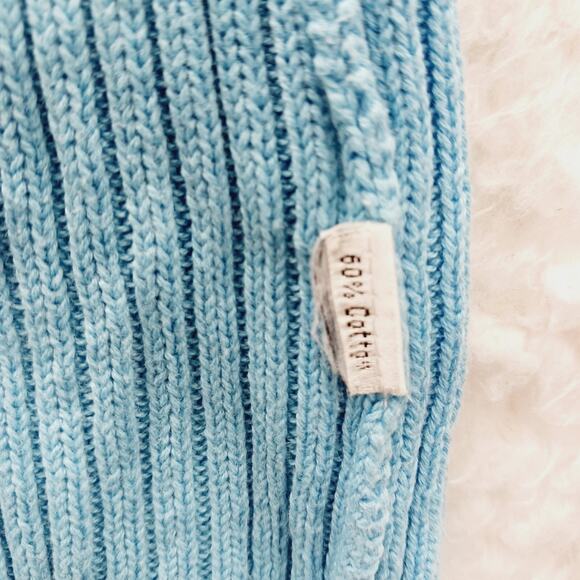 Sweater Full Zip Size L Rhinestone Zipper Powder Blue Dopamine Dressing Ribbed - Picture 14 of 15